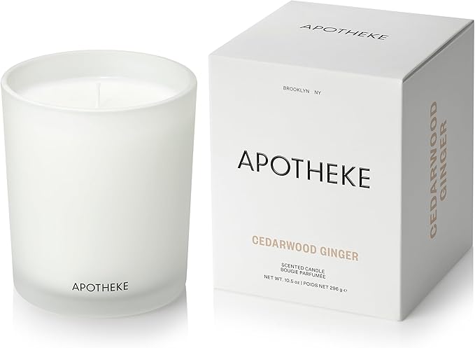 Apotheke Signature Scented Candles for Home, Cedarwood Ginger - 10.5 oz - Soy Wax, Non Toxic, Large Jar White - Luxury Candle Gifts for Women & Men - Patchouli, Red Tea, Fig, and Coconut