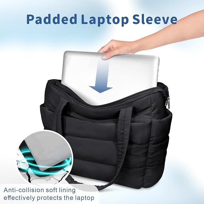 TOPDesign Puffer Tote Bag for Women, Lightweight Puffy Handbag with Compartments, Quilted Shoulder Bag for Work, Travel, Gym