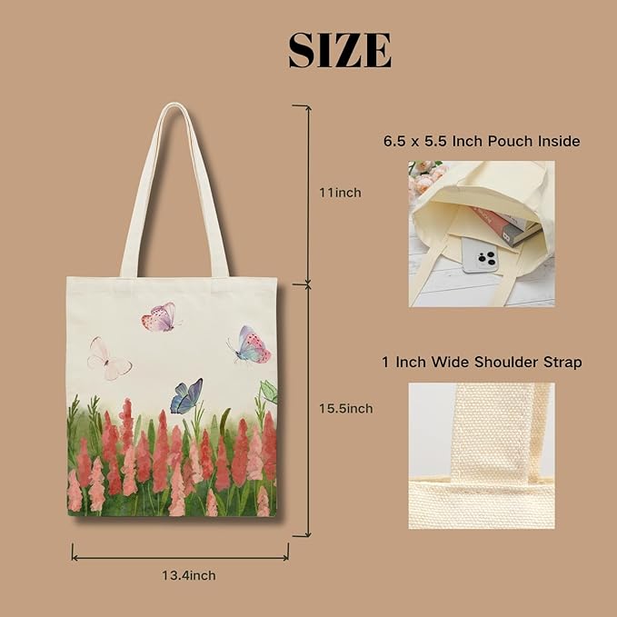 Tote Bag for Women, Canvas Tote Bag with Pockets,Canvas Shopping Bags,Reusable Grocery Bags