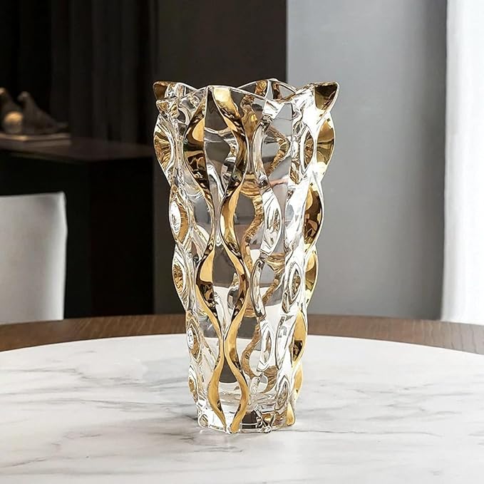 Hand Painted Gold Vase 11" Tall,Flower Vase Decor for Home Dining Table Living Room,Office Wedding Holiday Party,Handmade Decorative Flower Vase.