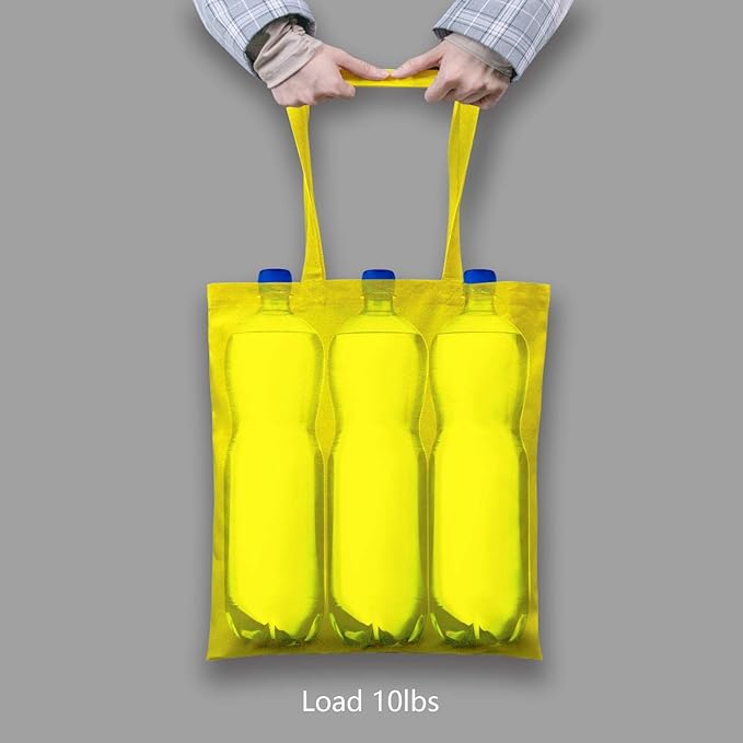 TOPDesign 12-Pack Economical 16"x15" Yellow Cotton Tote Bag, Lightweight Medium Reusable Grocery Shopping Cloth Bags, Suitable for DIY, Advertising, Promotion, Gift, Activity