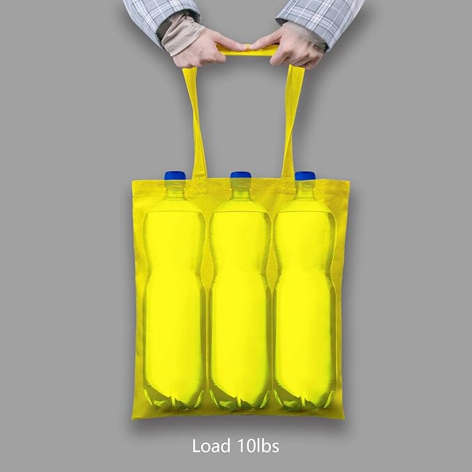 TOPDesign 6-Pack Economical 16"x15" Yellow Cotton Tote Bag, Lightweight Medium Reusable Grocery Shopping Cloth Bags, Suitable for DIY, Advertising, Promotion, Gift, Activity