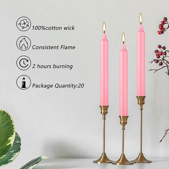 Set of 40 Pink Spell & Chime – Premium Mini Taper Candles for Valentine's Day,Wedding,Rituals, Prayer, Birthdays, Meditation, Altar -0.5X4 Inch Tall, Unscented (Pink)