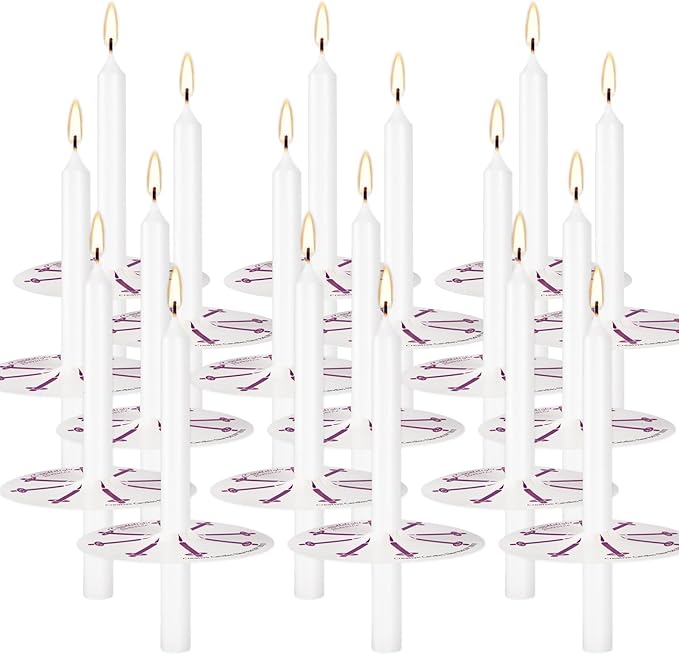 200 White Unscented Taper Candles with Drip Protectors - Church, Vigil, Shabbat, Prayer Candles - 5 Inch