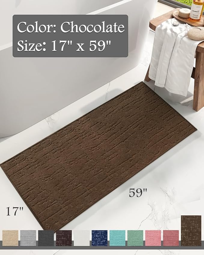 AMOAMI-Bath Mat-Absorbent Quick Dry Bathroom Floor Mats-Washable Rubber Backing Bath Mats for Bathroom Rugs Fit Under Door-Bath Rug for in Front of Sink Bathtub Shower Room, Chocolate 17''x59''
