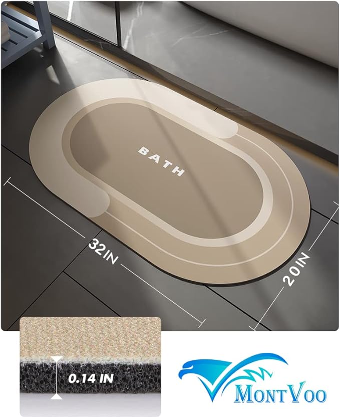 MontVoo Bath Mat - Non Slip, Quick Dry, Stain Resistant Bath Mat Rug for Bathroom Floor - Easy Care Shower Rug for Outside Bathtub - 20"x32" Beige