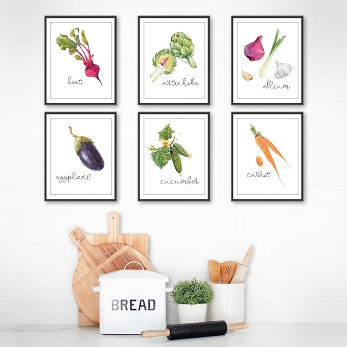Kitchen Wall Decor Art Prints - Botanical Prints - (Set of 6) - Unframed - 8x10s | Flower Wall Décor | Kitchen Wall Décor | Vintage Wall Décor | Botanical Wall Art | Aesthetic Wall Décor