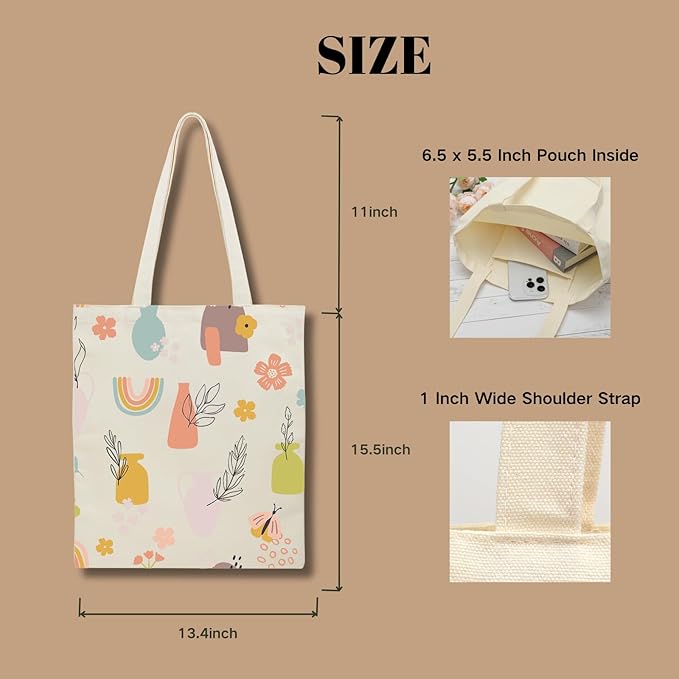 Tote Bag for Women, Canvas Tote Bag with Pockets,Canvas Shopping Bags,Reusable Grocery Bags
