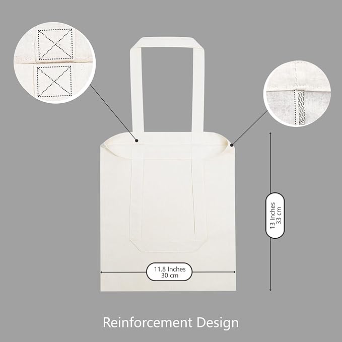 TOPDesign 20-Pack Economical 11.8"x13" Cotton Tote Bags, Lightweight Small Reusable Grocery Shopping Cloth Bags, Suitable for DIY, Advertising, Promotion, Gift, Activity