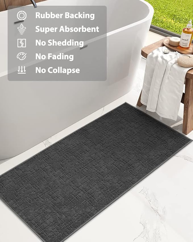 AMOAMI-Bath Mat-Absorbent Quick Dry Bathroom Floor Mats-Washable Rubber Backing Bath Mats for Bathroom Rugs Fit Under Door-Bath Rug for in Front of Sink Bathtub Shower Room, Dark Grey 24''x48''