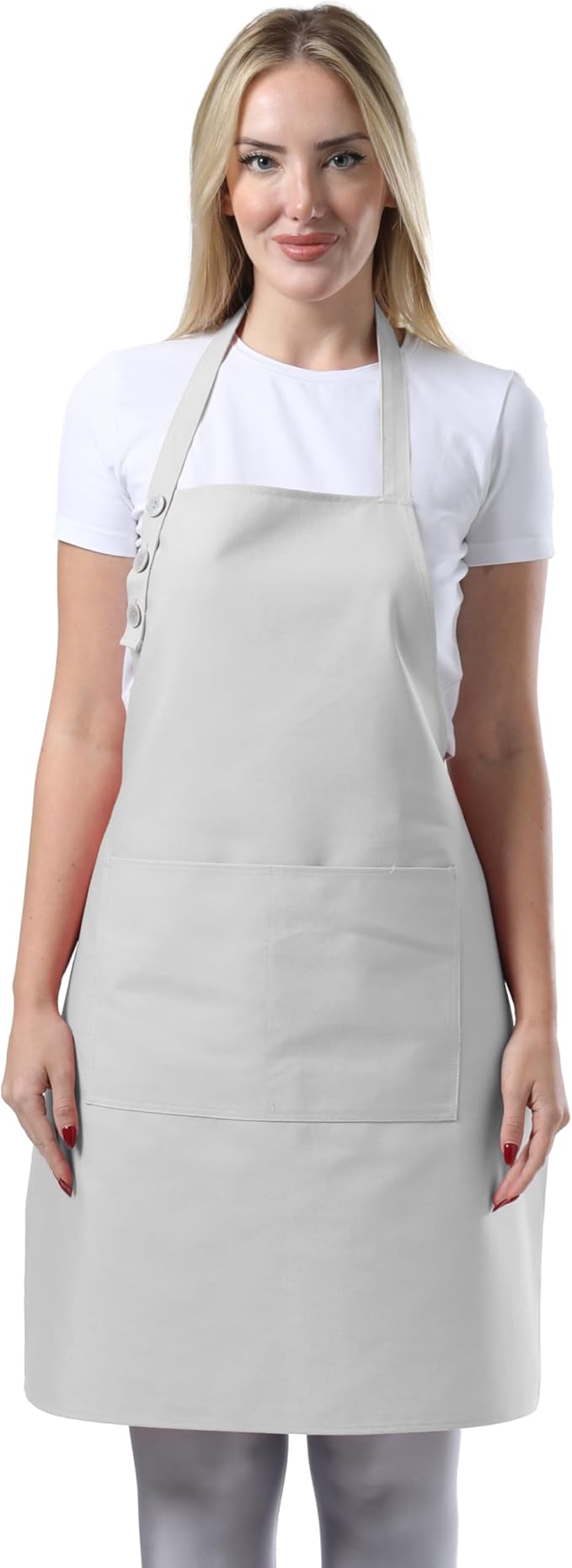 TOSHE Kitchen Apron Waterdrop Resistant Cotton Apron with adjustable Aprons for Women with Pockets 10 Color option Cooking Silver Apron (Silver)