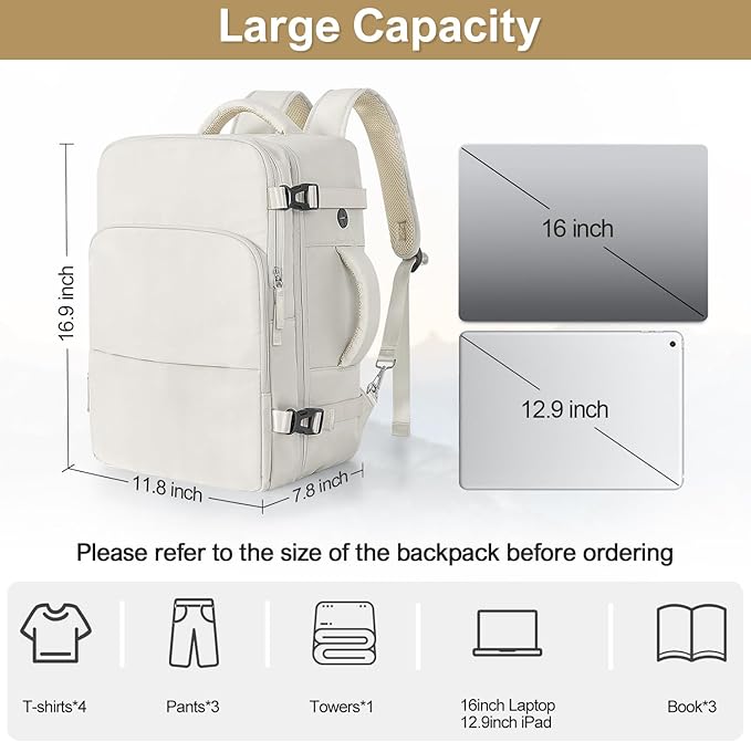Travel Backpack for Women, Carry On Backpack Flight Approved, Personal Item Travel Bag with USB Charging Port, Casual Daypack College Bag Suitcase Backpack for Weekend, Fit 16 Inch Laptop