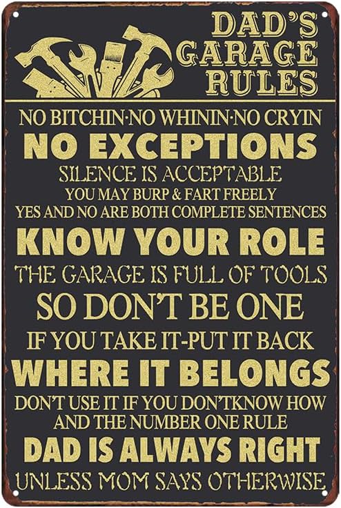 Garage Signs Garage Gifts For Men Funny Dads Garage Rules Metal Tin Sign Man Cave Wall Decor Accessories 8x12 In