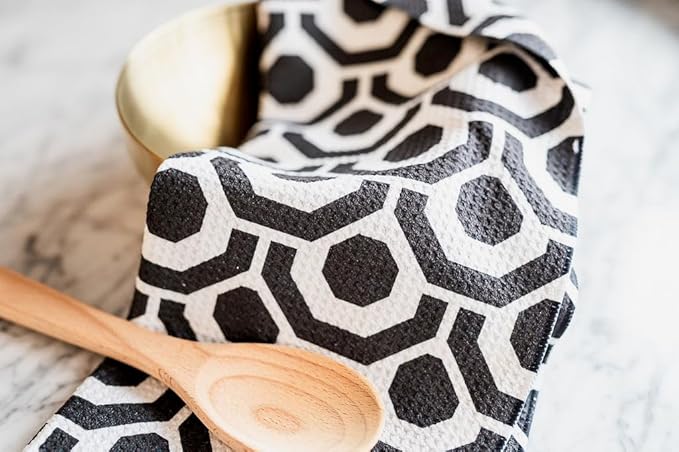 || 3 Pack|| Double Sided || Not Your Ordinary Dish Towels || Waffle Weave Microfiber || Highly Absorbent || Hanging Loop || Dish Cloths || Modern || Designer Prints (Black)
