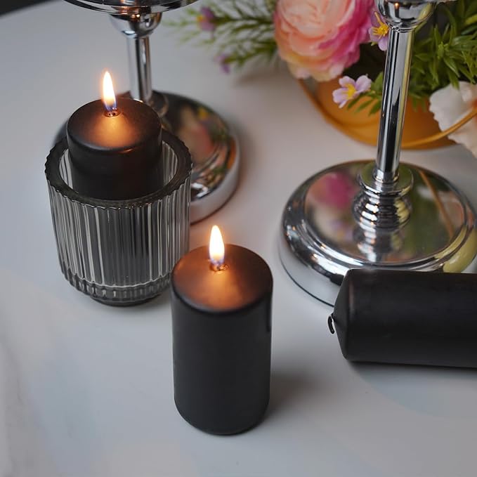 2"x4" High Black Pillar Candles, Set of 20, Unscented. Bulk Buy. Ideal for Wedding, Emergency Lanterns, Spa, Aromatherapy, Party
