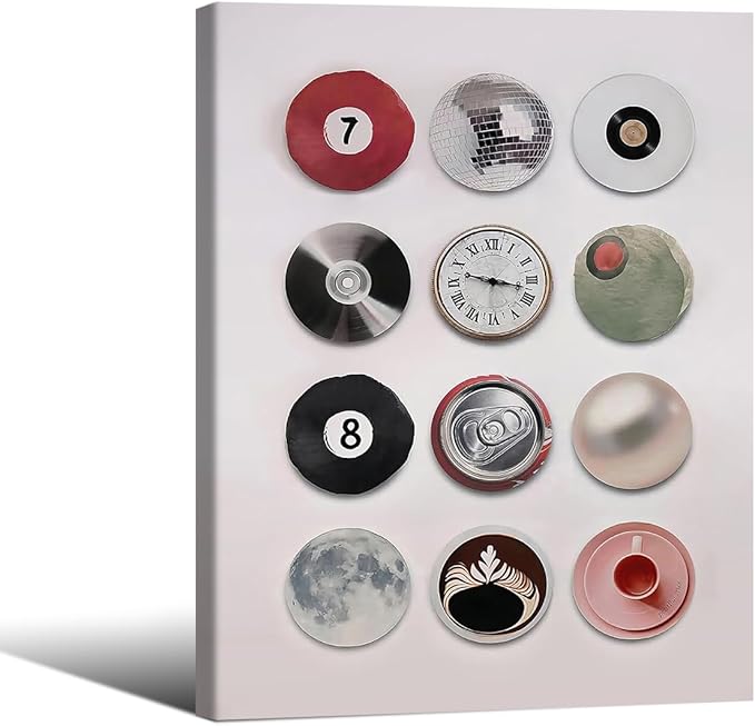 Trendy Retro Disco Wall Art - Vintage Lucky 8 Ball Poster - Funky Music Record Wall Decor - 12x16 inch Framed Unique 7 Ball Canvas Prints - Preppy Aesthetic Painting