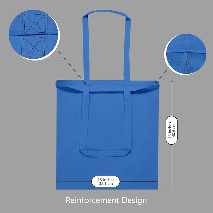 TOPDesign 24-Pack Economical 16"x15" Ocean Blue Cotton Tote Bags, Lightweight Medium Reusable Grocery Shopping Cloth Bags, Suitable for DIY, Advertising, Promotion, Gift, Activity