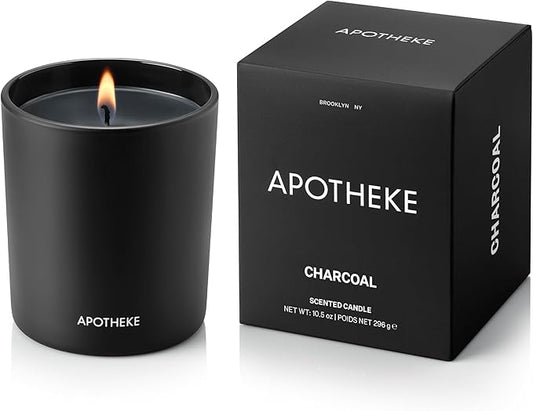 Apotheke Signature Scented Candles for Home, Charcoal - 10.5 oz - Soy Wax, Non Toxic, Large Jar Black - Luxury Candle Gifts for Women & Men - Cedarwood, Sandalwood, Oud, and Amber