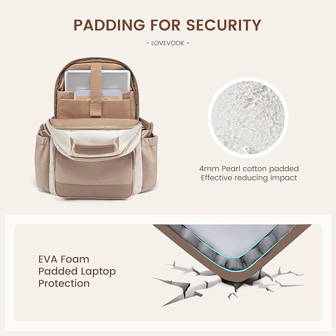 LOVEVOOK Laptop Backpack for Women with Pouch Pocket for Large Capacity Cup,18 Inch Laptop Computer Bag Travel Backpack Purse,Waterproof Work Business College Teacher Backpack,Beige-Nude-Logam Plum