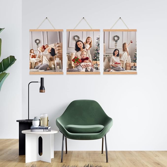 3 Pack Magnetic Poster Hanger Frame,16x20 16x24 16x16 Poster Frame Wood Magnet Frames Hangers for Photos, Pictures, Prints, Maps, Scrolls and Canvas Artwork , 16", Pine Color)
