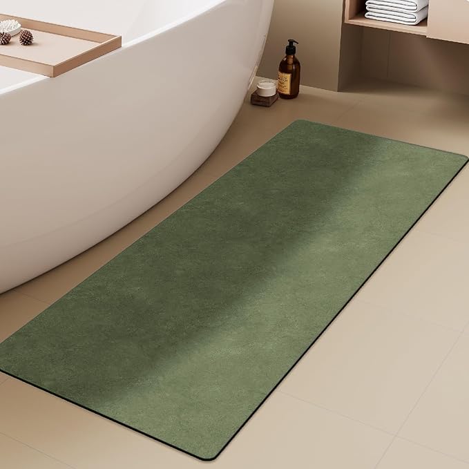Bathroom Mat Quick Dry, Bathroom Rugs Non Slip Washable Thin Absorbent Bath Mat Fits Under Door Bathroom Floor Mat Perfect for Bath, Shower, or Sink 17"x59" Sage Green