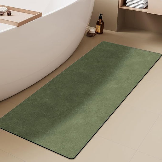 Bathroom Mat Quick Dry, Bathroom Rugs Non Slip Washable Thin Absorbent Bath Mat Fits Under Door Bathroom Floor Mat Perfect for Bath, Shower, or Sink 17"x59" Sage Green