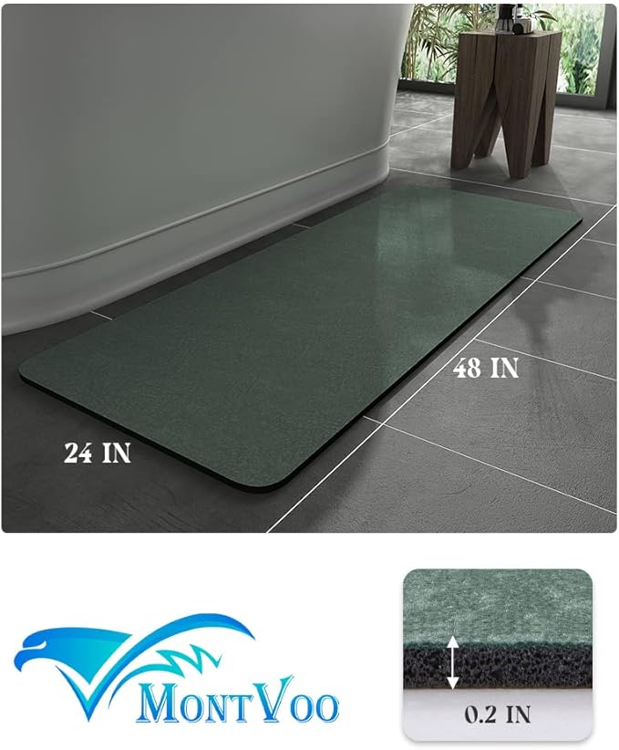 MontVoo -Bath Mat Rug-Rubber Backing Non Slip Quick Dry Absorbent Thin Bathroom Rugs Fit Under Door-Faux Suede Surface Bathroom Floor Mats-Shower Rug for in Front of Bathtub Shower Green 24"x48"