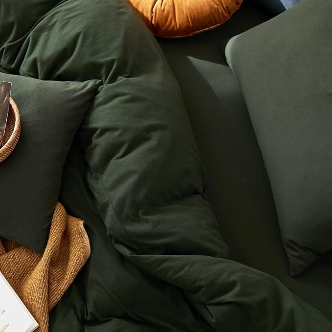 AMWAN Duvet Cover Set, Full Size, Jersey Knit Cotton, Olive Green, 3 Pieces, Zipper Closure, 500 Thread Count, Fade Resistant, Hypoallergenic