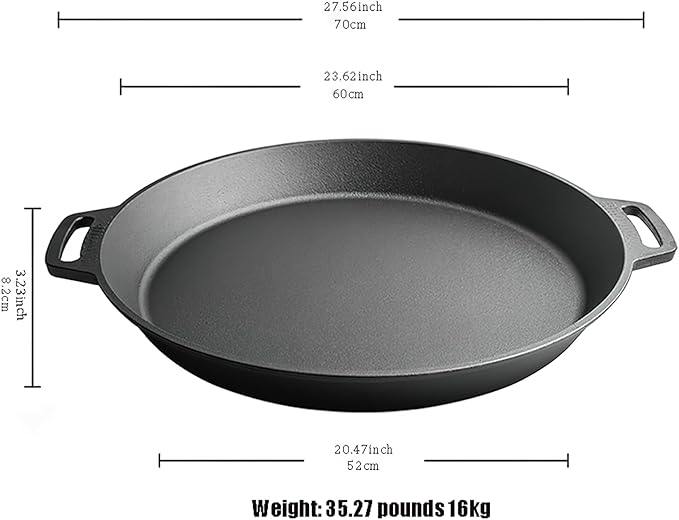 LI-GELISI MONSTER 24" Professional Cast Iron Skillet - Pre-Seasoned, Ion Nitrided Surface (35 lbs) - Heavy Duty Grill Pan - Ready to Use!