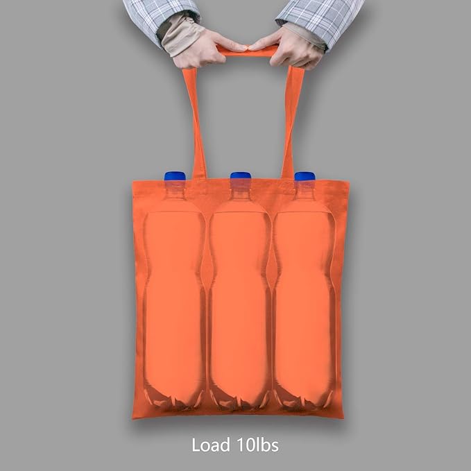 TOPDesign 24-Pack Economical 16"x15" Orange Cotton Tote Bag, Lightweight Medium Reusable Grocery Shopping Cloth Bags, Suitable for DIY, Advertising, Promotion, Gift, Activity