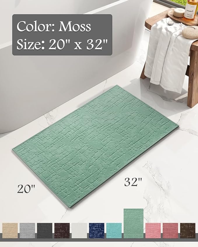 AMOAMI-Bath Mat-Absorbent Quick Dry Bathroom Floor Mats-Washable Rubber Backing Bath Mats for Bathroom Rugs Fit Under Door-Bath Rug for in Front of Sink Bathtub Shower Room, Moss 20''x32''