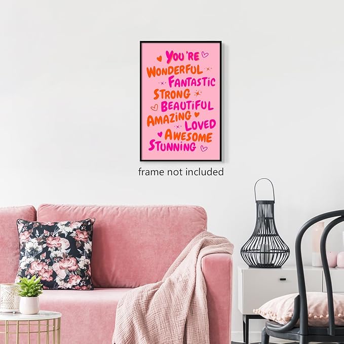 Trendy You Are Amazing You Are Awesome Poster, Funky 70s Pink Orange Aesthetic Canvas Wall Art, Preppy Uplifting Daily Reminder Quotes, Motivational Gifts Picture for Girls 16x24in Unframed