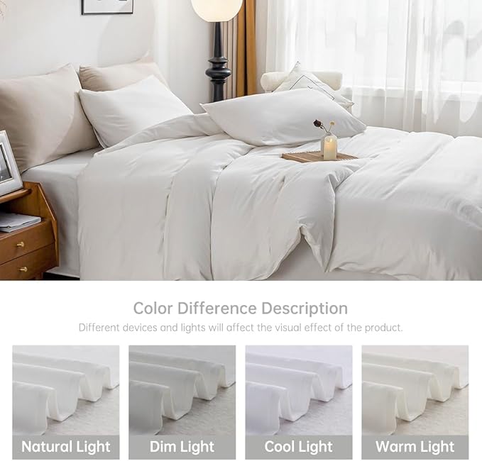 JELLYMONI Cotton White Duvet Cover Twin Size - 100% Washed Cotton Linen Like Textured Comforter Cover, 2 Pieces Breathable Soft Bedding Set with Zipper Closure (Bright White, Twin 68"x90")