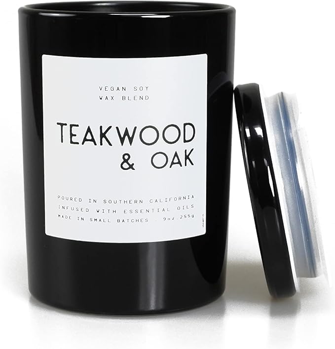 Leoben Co | Masculine Aromas | Small Batch | Soy Wax | 40 Hours | Scented Mens Candles with Natural Essential Oils | Vegan (Teakwood & Oak)
