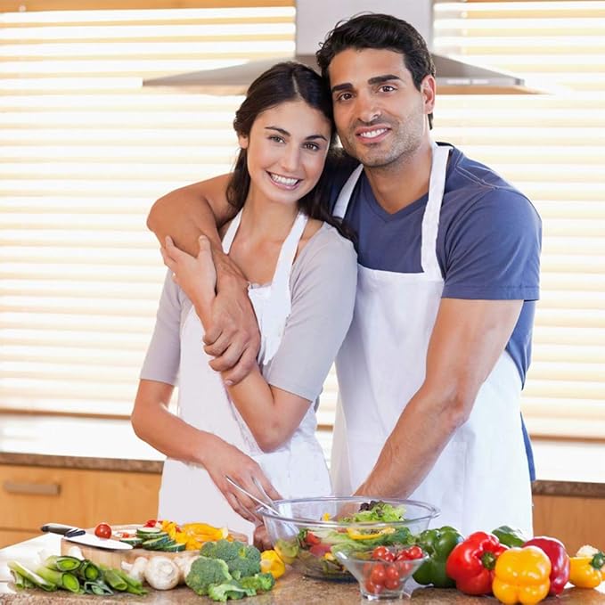 Total 6PCS White Apron for Women Adult Unisex Plain Color Bib aprons with 2 Front Pockets Washable Chef Aprons for Cooking Baking Kitchen Restaurant Crafting