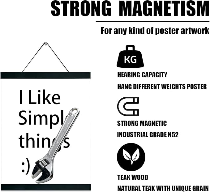 3 Pack Magnetic Poster Hanger Frame 12 inch Black,12x16 12x18 12x20 12x24 Wood Magnet Frames Hangers for Photos, Pictures, Prints, Maps, Canvas Artwork,Diamond Art Painting,Canvas Hanger