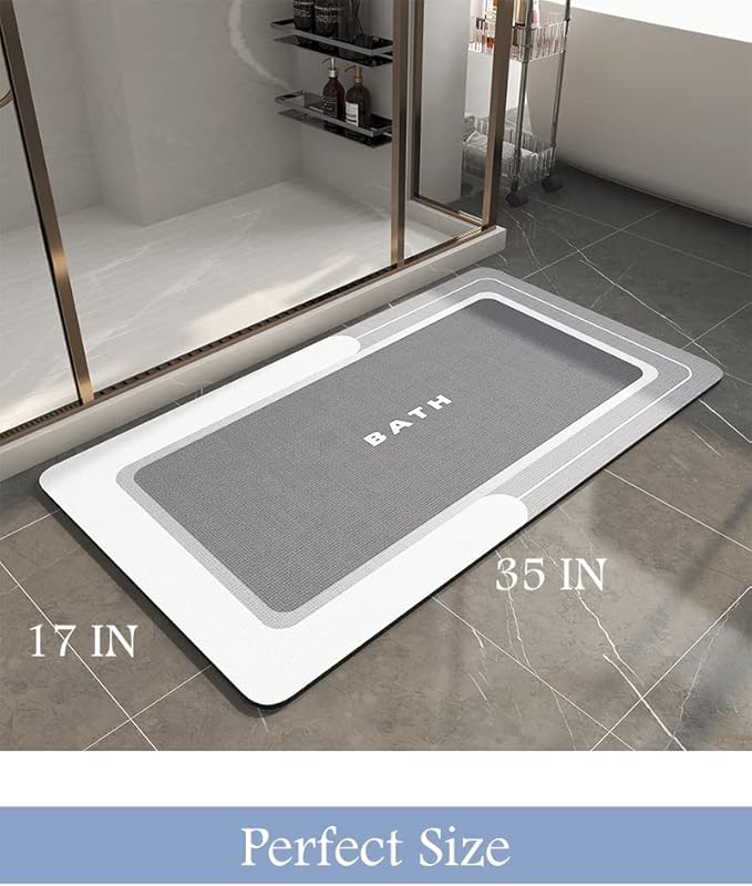 MontVoo-Bath Mat-Bathroom Mat Rug Non Slip Super Absorbent Stain Resistant Quick Dry Thin Bathroom Rug-Bath Mats for Bathroom Floor Bathtub Vanity-Bathmat Bath Rug Easy Care 17"x35" Grey