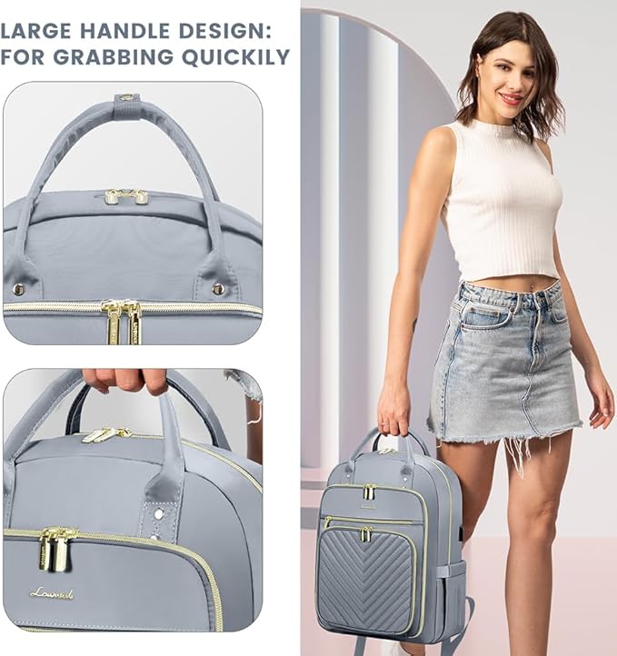 LOVEVOOK Laptop Backpack for Women, Water Resistant Travel Work Backpacks Purse Stylish Business Teacher Nurse Computer Bag with USB Charging Port,Gray