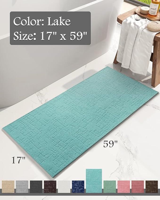 AMOAMI-Bath Mat-Absorbent Quick Dry Bathroom Floor Mats-Washable Rubber Backing Bath Mats for Bathroom Rugs Fit Under Door-Bath Rug for in Front of Sink Bathtub Shower Room, Lake 17''x59''