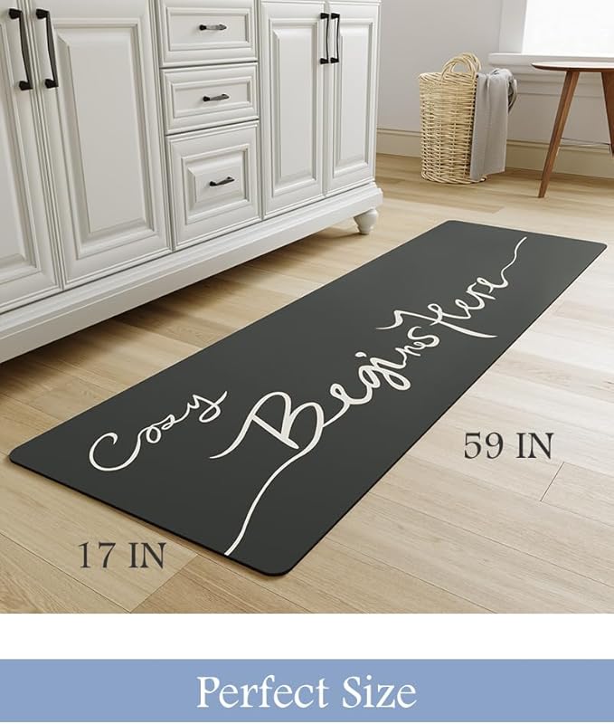 MontVoo-Bath Mat Rug Long Non Slip Super Absorbent Bathroom Runner Stain Resistant Quick Dry Thin Bathroom Mat Fit Under Door-17"x59",Black