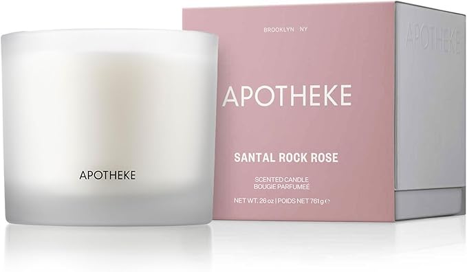 Apotheke 3-Wick Scented Candles for Home, Santal Rock Rose - 26 oz Soy Wax Jar Candle Gift for Women - Long-Lasting Fragrance with Perfume-Grade Essential Oils - Sandalwood, Rose, Musk & Leather