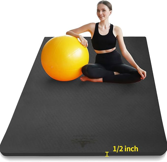 Hatha Yoga Large TPE Yoga Mat 6'x4'x1/2" Extra Thick Non-Slip Exercise Mat - for Yoga Pilates & Home Gym Workouts