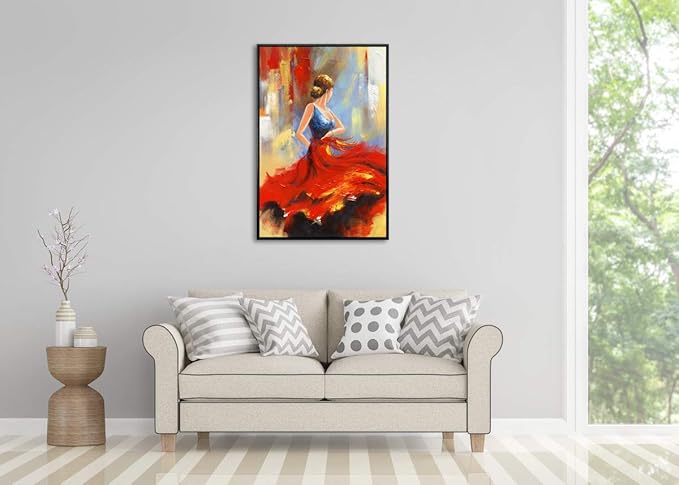 Wieco Art Framed Art Flying Skirt Modern Artwork Abstract Dancing People Oil Paintings on Canvas Wall Art for Home Decorations Wall Decor Stretched with Black Frame