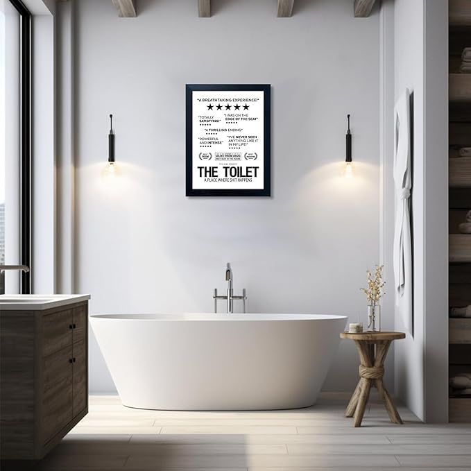 Black and White Wall Art - Bathroom Rules Sign, Framed Toilet Art Decor, Funny Loo Poop Humor Decorations