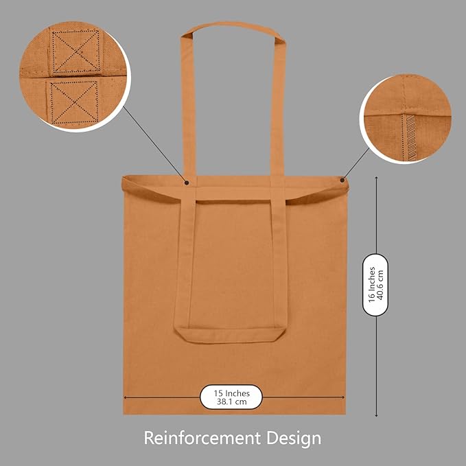 TOPDesign 6-Pack Economical 16"x15" Khaki Cotton Tote Bags, Lightweight Medium Reusable Grocery Shopping Cloth Bags, Suitable for DIY, Advertising, Promotion, Gift, Activity