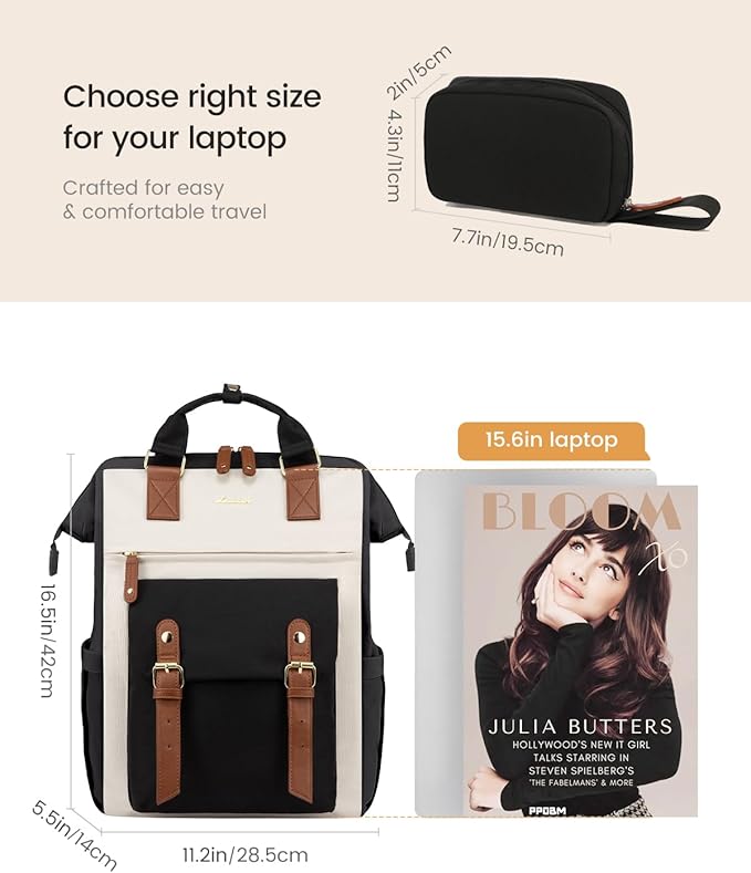 LOVEVOOK Laptop Backpack for Women, Teacher Bag Work Backpack Purse Laptop Computer Back Pack, Business Travel Backpack, Nursing College School Bookbag, 15.6 Inch, Black-Beige-Brown