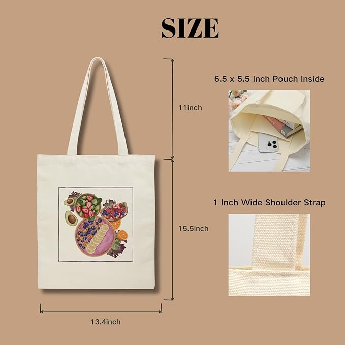 Tote Bag for Women, Canvas Tote Bag with Pockets,Canvas Shopping Bags,Reusable Grocery Bags