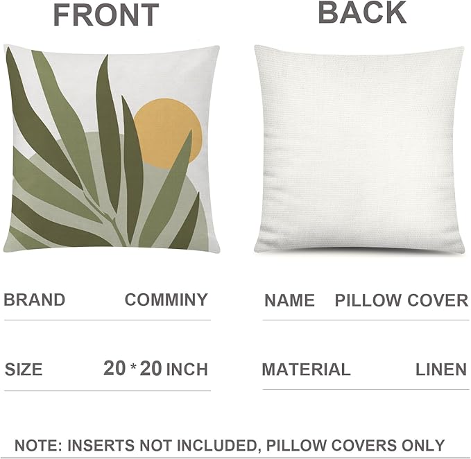 COMMINY Abstract Boho Pillow Covers 20x20 Set of 6 Decorative Sunset Leaves Throw Pillow Cover for Couch Minimalist Modern Cushion Cover for Sofa Bed Living Room Home Decor, Nordic