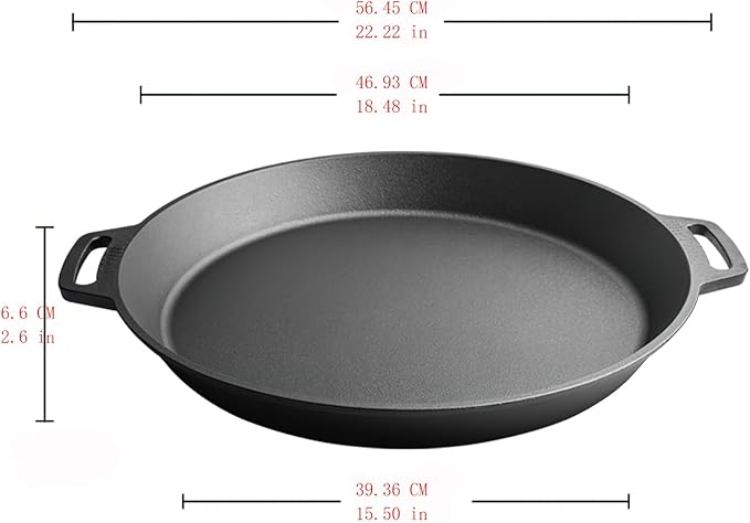 LI-GELISI 18-inch Pre-Seasoned Cast Iron Skillet - Dual Assist Handles - Nitrided Rust-Proof - For Oven, Stovetop, Grill & Campfire