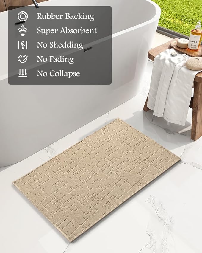 AMOAMI-Bath Mat-Absorbent Quick Dry Bathroom Floor Mats-Washable Rubber Backing Bath Mats for Bathroom Rugs Fit Under Door-Bath Rug for in Front of Sink Bathtub Shower Room, Camel 20''x32''